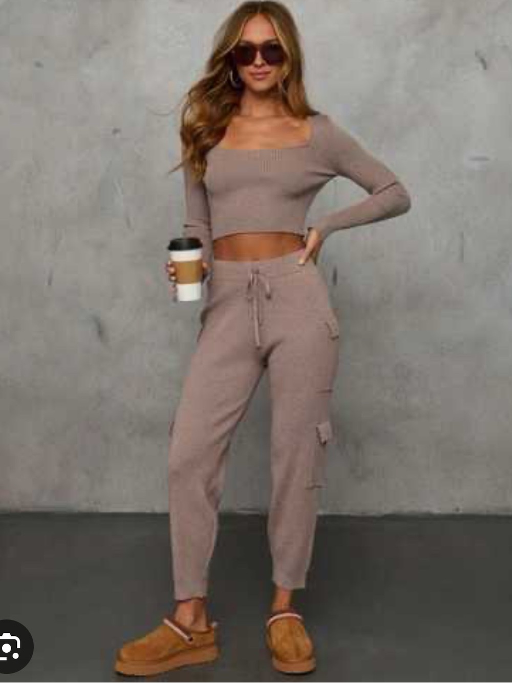 Brown Cargo Sweat Set